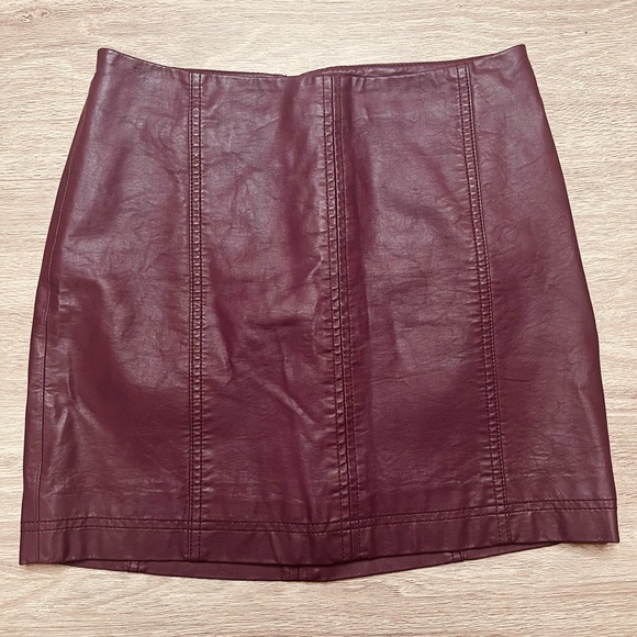 Free People Burgundy Vegan Leather Mini Skirt - Picture 1 of 5